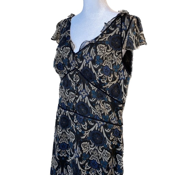 Ann Taylor Loft Midi Dress Womens Floral Flutter Sleeves Size 14 - Picture 6 of 12